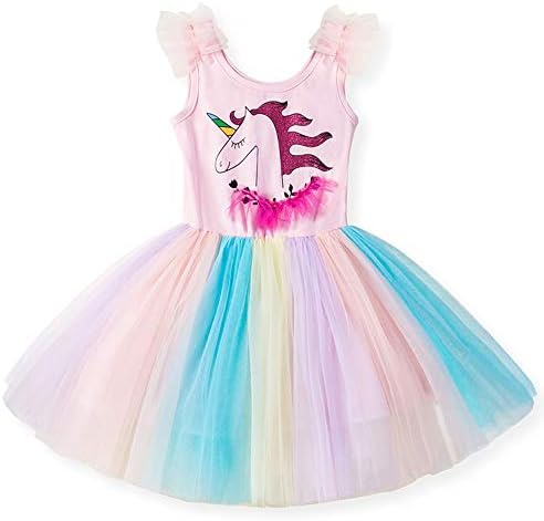 Toddler Girls Sequin Mesh Tulle Dress Unicorn Sleeveless Cotton Princess Dresses Party Colorful Lace Clothes