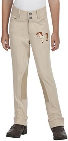 Huntley Equestrian Daisy Clipper Children's Embroidered Pony Riding Pants, Beige, 4