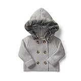 Hope & Henry Layette Grey Baby Sweater with Faux Fur Hood Made with Organic Cotton Size 12-18 Months