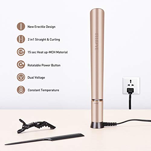 [Upgraded] Hair Straightener, ElleSye 2 in 1 Flat Iron Straightening and Curling Titanium Iron, Dual Voltage Straightening Iron & Auto Turn Off & Adjustable Temperature (250-450F)& 15S Heats Up - Thumbnail 2