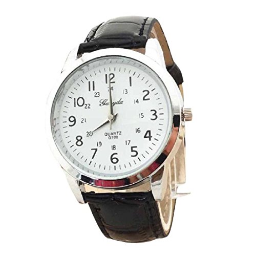 Hemlock Classic Men's Quartz Dial Watches Black PU Leather Band Wrist Watches