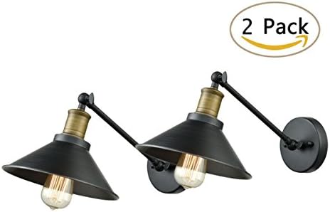 Dazhuan Farmhouse Metal Double Wall Sconce Lighting Black Swing Arms Wall Light Set, 2-Pack