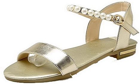 AalarDom Women's Buckle Low-Heels PU Solid Open Toe Sandals, TSDLG005277