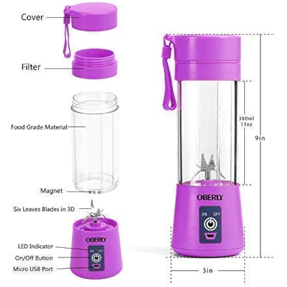 Portable Blender Smoothie Juicer Cup Six Blades In 3D 13oz Fruit