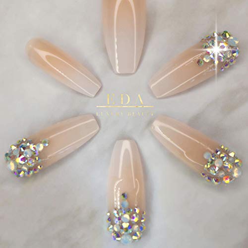 EDA LUXURY BEAUTY NATURAL NUDE PINK WHITE OMBRE FRENCH 3D JEWEL DESIGN Full Cover Press On Gel Glitter Shiny Artificial Tips Acrylic Extreme False Nails Extra Long Ballerina Coffin Square Fake Nails 1 EDA LUXURY BEAUTY NATURAL NUDE PINK WHITE OMBRE FRENCH 3D JEWEL DESIGN Full Cover Press On Gel Glitter Shiny Artificial Tips Acrylic Extreme False Nails Extra Long Ballerina Coffin Square Fake Nails