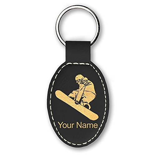 Oval Keychain, Snowboarder Man, Personalized Engraving Included (Black) - Thumbnail 2
