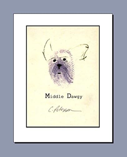 "Forensic Whimsy : Finger Print Series : Middle Dawgy." Mixed Media Drawing and Finger Paint. 8" x 10" Fine Art Print. Signed. By Cathy Peterson.