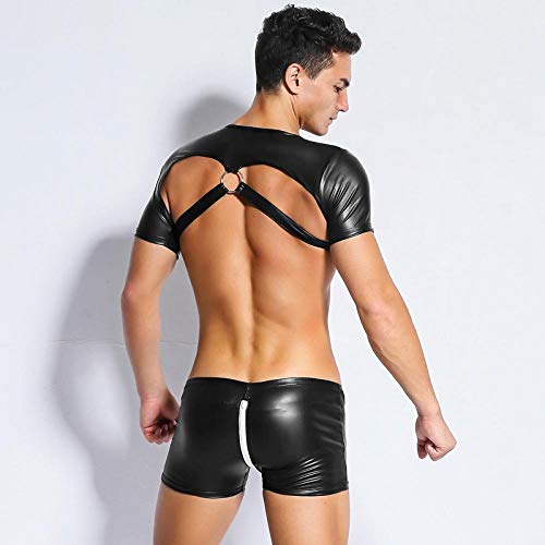 Culotte-E-Parigamba-Magliette-Da-Uomo-In-Ecopelle-Sexy-Lattice-Maschio-Dj-Club-Wear-Nero-Wet-Look-T-Shirt-Attillate-Gay-Pvc-Divertente-Corsetto-Dancewear-Lingerie-BlackM