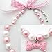 PetFavorites Necklace with Bling Pearls Rhinestones Bone Charm for Pets, 8-Inch, Pink