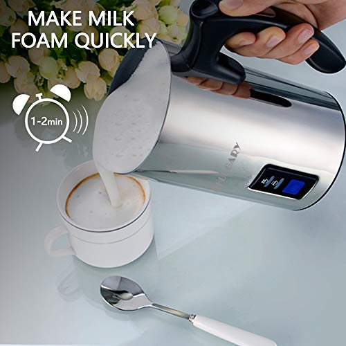 Huogary Milk Frother, Electric Milk Frother for Hot and Cold Milk, Stainless Steel Electric Milk Steamer(Silent Operation, FDA and ETL Approved) (Silver) - Thumbnail 5