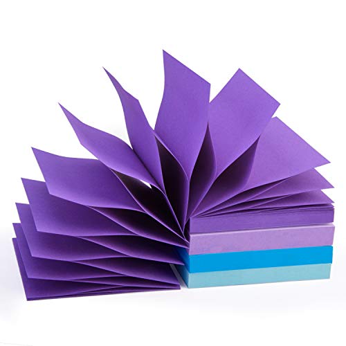 ZCZN Pop-up Sticky Notes 3 in x 3 in, Assorted Watercolor, 100 Sheets/Pad, 4 Pads/Pack, Simple Pack