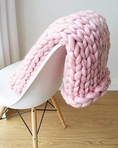 eacho Chunky Knit Blanket Soft Bulky Hand Made Throw for Bedroom Sofa Decor Super Large,Pink,71"x80"