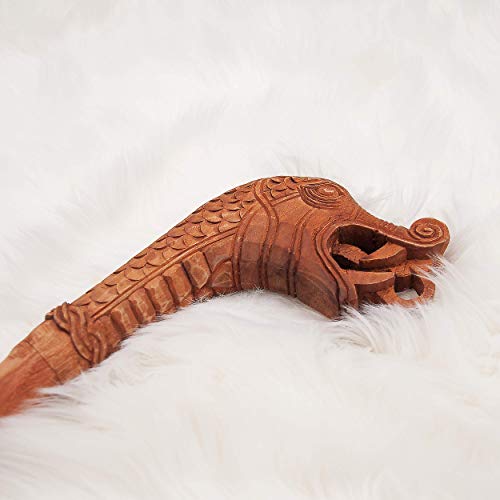 Norse Tradesman Solid Willow Wood Viking Cane - Rustic Dragon's Head Walking Staff - Thumbnail 4