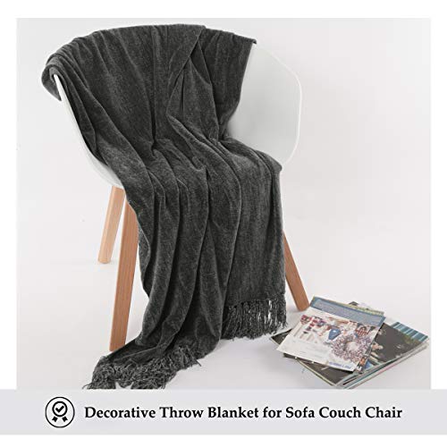 EverGrace Cozy Soft Chenille Throw Blanket with Fringe Luxury Fluffy Throw Blankets for Home Decor Traveling Camping Picnic 50x 60 Grey - Thumbnail 5