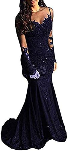 Illusions Long Sleeves Beaded Satin Mermaid Prom Dress Lace Evening Formal Gown
