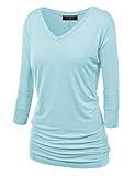 MBJ WT1036 Womens V Neck 3/4 Sleeve Dolman Top with Side Shirring L AQUA