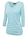 Made By Johnny WT1036 Womens V Neck 3/4 Sleeve Dolman Top with Side Shirring L Aqua
