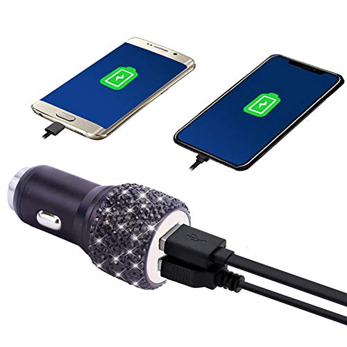 Dual USB Car Charger Bling Bling Handmade Rhinestones Crystal Car Decorations for Fast Charging Car Decors Black for iPhone, iPad, Android - Thumbnail 4