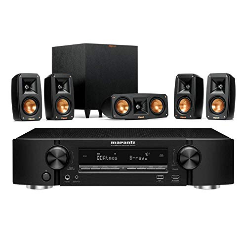 Marantz NR1609 7.2 Channel Slim Network AV Receiver Bundle with Klipsch Reference Theater Pack 5.1 Surround System – Black