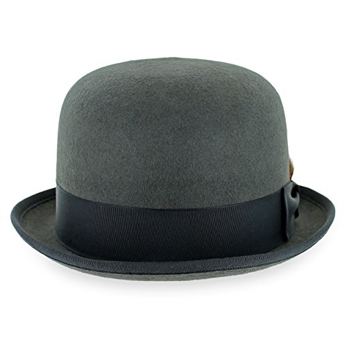 Belfry Deuce 100% Wool Felt Stingy Brim Men’s Derby Bowler Hat in 4 Sizes and 2 Colors (S, Grey)