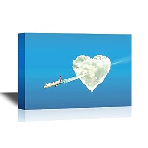 Flight Airplane Flying Through a Heart Shaped Cloud