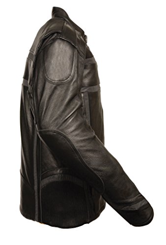 Milwaukee Men's Reflective Band and Piping Scooter Leather Jacket (Black, 4X-Large)