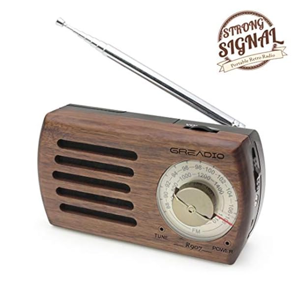 Radio portátil AM FM de bolsillo retro madera jack auricular
