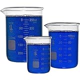 Karter Scientific 214T2, 3.3 Boro, Griffin Low Form, Glass Beaker Set - 3 Sizes - 50ml, 100ml, 250ml