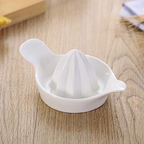 2 pack Porcelain Mini Citrus Juicer Reamer with Handle and Pour Spout,Stackable Manual Juicers Make Your Own Orange,Grapefruit,Lemon Squeezer, Fruit Juices Serving Bowls White (3x5")