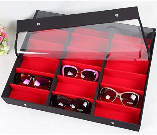 Liergou Reading Glasses Collector 18 Glasses Display Box Transparent Cover Glasses Storage Box Sunglasses Display Rack (Color : Red)