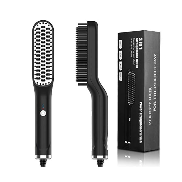 Hair-Straightener-Brush-Sendowtek-3-in-1-Beard-Hair-Straightener-Quick-Styling-Unisex-Long-Short-Hair-Beard-Comb-Ceramic-Ionic-Heat-Control-3-Adjustable-Temp-Auto-Power-Off-Anti-Scalding Hair Straightener Brush, Sendowtek 3 in 1 Beard Hair Straightener Quick Styling Unisex Long & Short Hair Beard Comb…