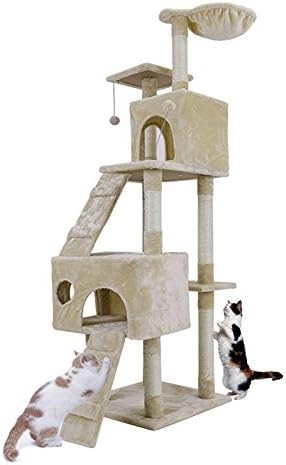NIKINA Cat House Bed Hanging Balls Tree Kitten Furniture Scratchers Solid Wood for Cats Climbing Frame Cat Condos