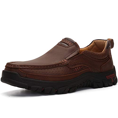 ALITIKAVIC Mens Slip On Casual Shoes Leather Comfortable Walking Loafers Dark Brown