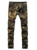Men's Vintage Golden Biker Slim Fit Skinny Distressed Runway Denim Jeans Pants