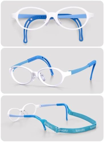 Eyeglass Frames for Kids, TKAC9-40, White Frame-Blue Stick, Light Weight, Comfortable Material, Highly Durable, Flexible, with Adjustable Nose Pad & Ear Tip, Shape intelligence and Resilience