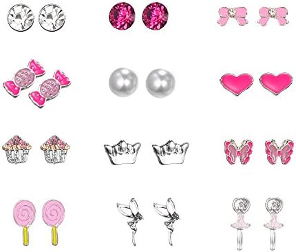Aganippe 12 Packs Assorted Multiple Hypoallergenic Nickel-free Stud Earrings Set For Kids Girl (Style-5)