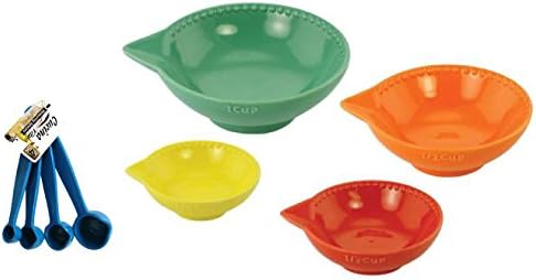 Turquose Orange Red Yellow Nesting Cute Colorful Ceramic Measuring Cups and Turquoise Measuring Spoon Set Unique Stocking Stuffer Christmas Gift for Her Wife Mom Mother in Law