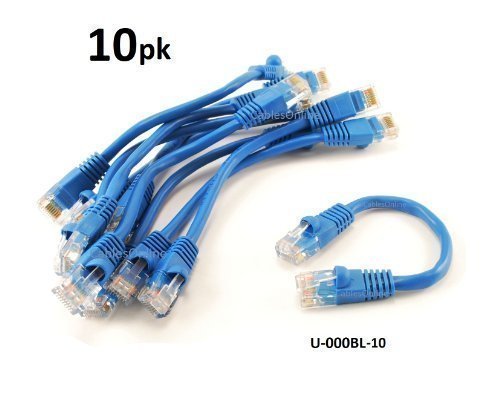CablesOnline 10-Pack 6inch CAT5e UTP Ethernet RJ45 Full 8-Wire Blue Patch Cable, (U-000BL-10)