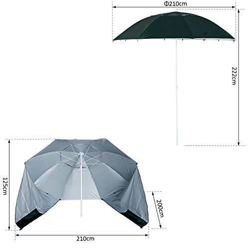 Outsunny 2 in 1 Sonnenschirm Strandschirm Windschutz Strandmuschel Dunkelgrün Φ210xH222cm – Bild 7