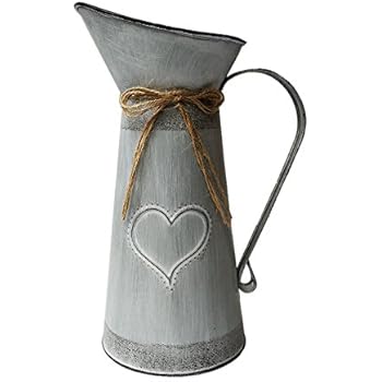 SHDAO French Country Rustic Primitive Jug Vase Pitcher Vase Galvanized Milk Can With Heart-Shaped for Home Office Cafe Decor -10.5 inch