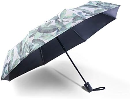 ELEPANDA Automatic Sun Umbrella Anti UV 3 Fold with Silver & Steel Frame Sunscreen Skin Protect All Weather Durable (Leaf Print)