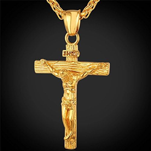 Stainless Steel Yellow Gold Plated INRI Jesus Piece Cross Pendant &amp; Necklace Chain For Men Gift Vintage Christian Jewelry