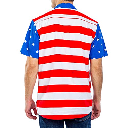 Ximandi Man American Flag Print Short Sleeve Pocket Buttons Printed T-Shirt Blouse - Thumbnail 5