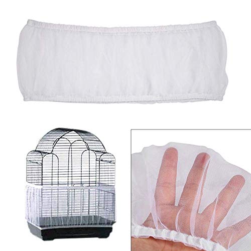 Keersi Bird Cage Cover Seed Catcher Guard, Universal Nylon Mesh Net Skirt for Parrot Budgie Parakeet Cockatiel Conure Lovebird Finch Canary Macaw African Grey Cockatoo Amazon Birdcage Toy (L, White)