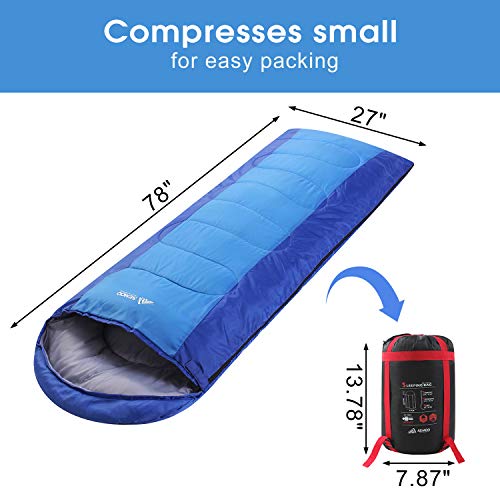 SEMOO Sleeping Bag, Portable Lightweight Water Resistant Temp Rating 42.8F/6C, Comfort 3 Season Envelope Sleeping Bags with Compression Sack Green - Thumbnail 4