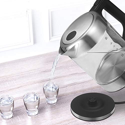 Dezin Electric Kettle Glass Water Heater Boiler, 1.5L Stainless Steel Finish Cordless Tea Kettle with LED Light, One Touch Lid Open Button, Fast Heating, Auto Shut-Off and Boil Dry Protection Tech