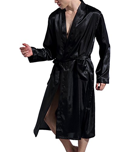 Surenow Men Night Satin Robe Pyjamas Room Bathrobe Robes Long Satin Lightweight Sleepwear Gown