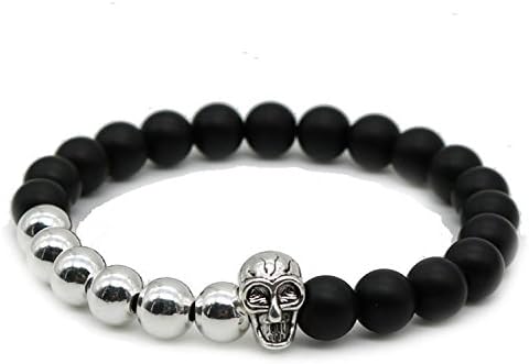 JY Jewelry black matte stone and hematite with skull head beaded bracelet