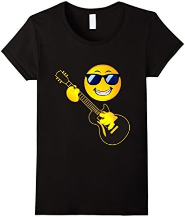 Women's Rock Music Emoji T-Shirt Smiley Face Guitar Sunglasses Love Medium Black
