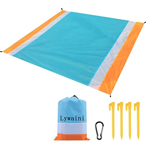 Lywaini Sand Free Beach Blanket/Picnic Mat, Oversized 78″ x 82″ Ultra Lightweight Portable Waterproof Ground Cover, Quick Drying Compact Pocket Outdoor Mat for Travel Camping Hiking Music Festivals